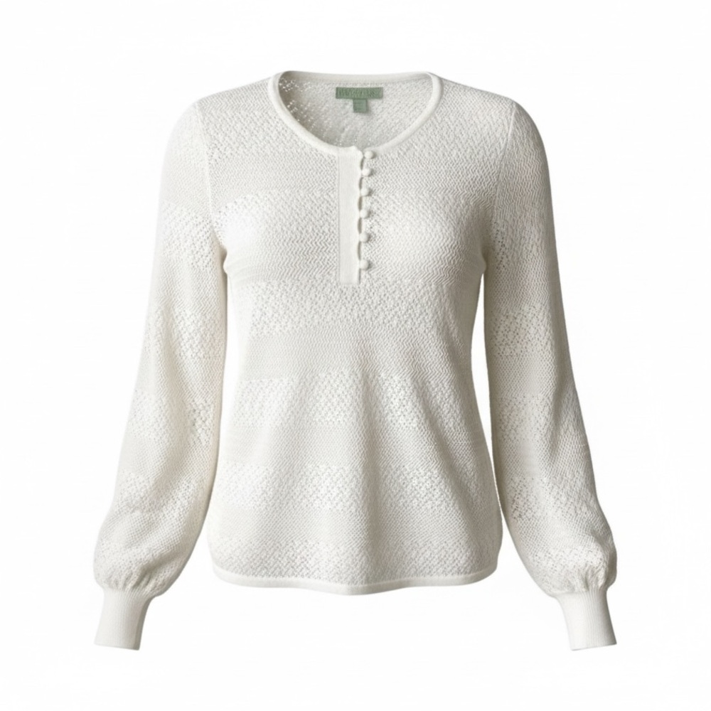 RYEGRASS Open Knit Sweater/Top Chic Ivory Button-Front Boho Ivory Cream Large